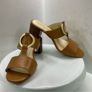 Soul Society Slonah Leather Block Heel Square Toe Slide Sandals Size 6.5